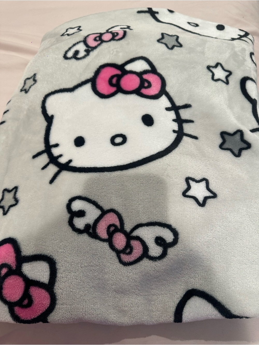 Hello Kitty Pink Gray White Plush Throw Blanket